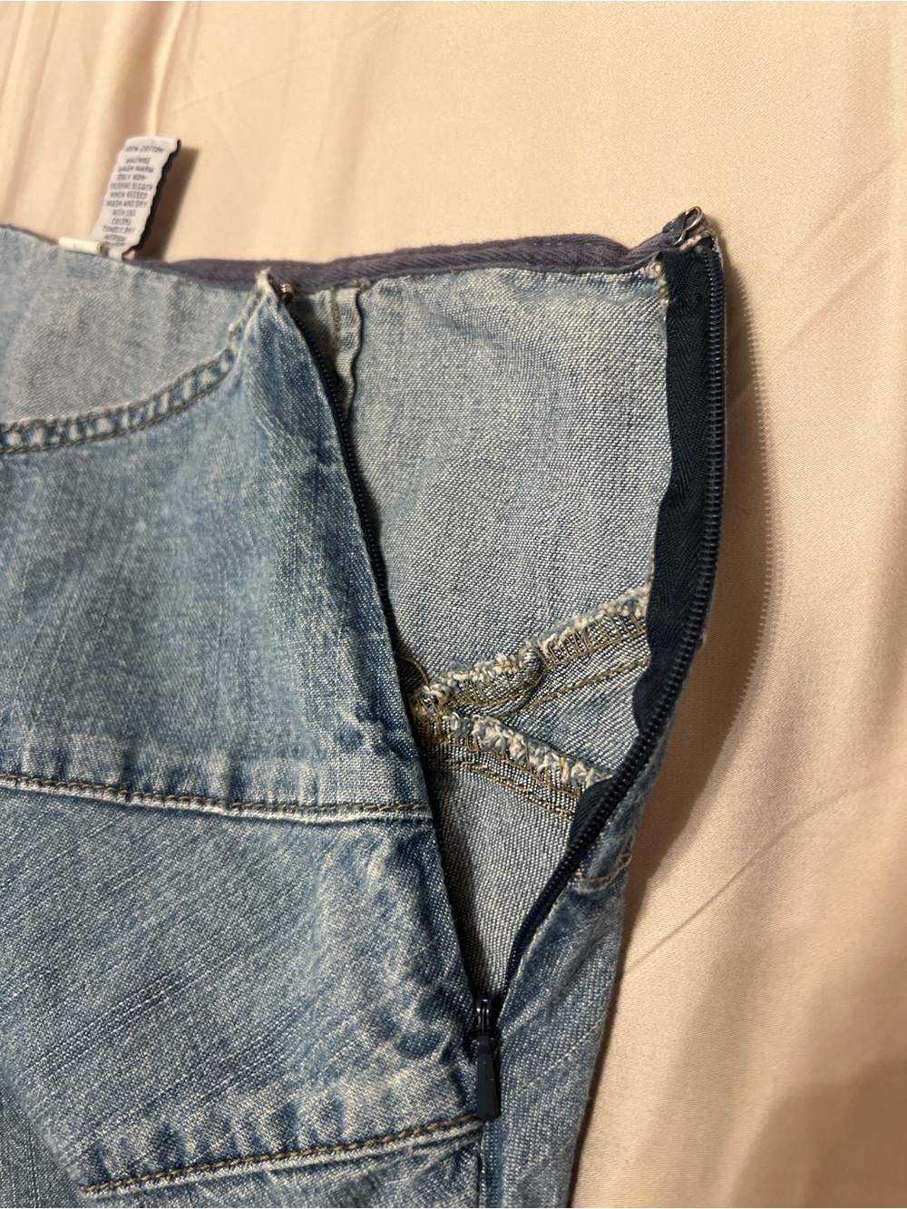 GAP Light Wash Denim Ruffle Hem Skirt Asymmetrical Seamed Cotton Midi Skirt - Picture 6 of 9
